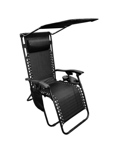 Leżak ogrodowy składany wielofunkcyjny z daszkiem 173x52/65x110cm czarno-szary