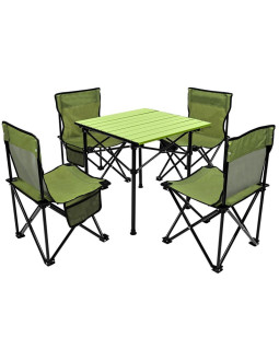 Zestaw turystyczny 5w1 stolik i 4 krzesła zielony