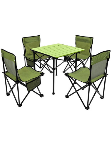 Zestaw turystyczny 5w1 stolik i 4 krzesła zielony
