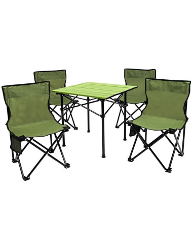 Zestaw turystyczny 5w1 stolik i 4 krzesła zielony