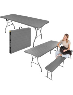 Stół cateringowy składany w walizkę 180x74cm max.100kg  woodland deska ciemny szary