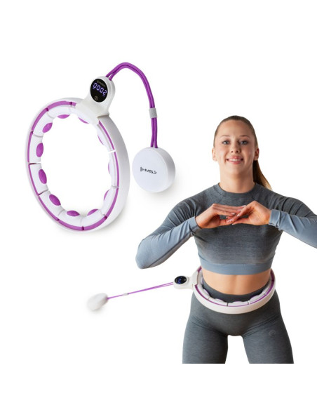 Hhm17 hula hop white/violet z magnesami i obciążnikiem + licznik hms