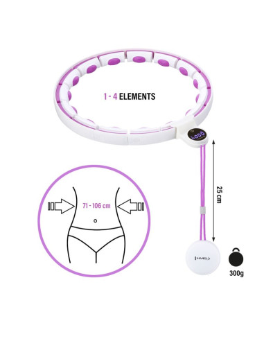 Hhm17 hula hop white/violet z magnesami i obciążnikiem + licznik hms