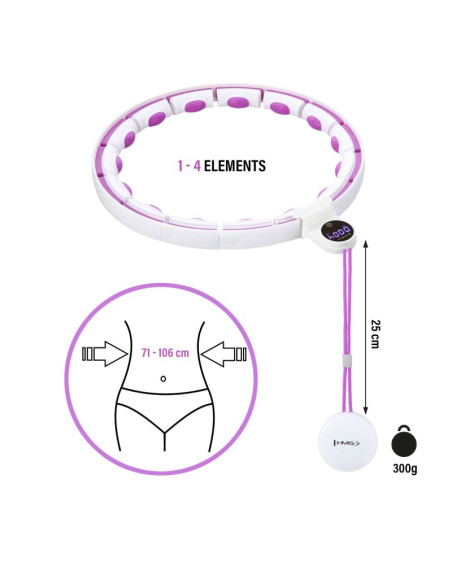 Hhm17 hula hop white/violet z magnesami i obciążnikiem + licznik hms