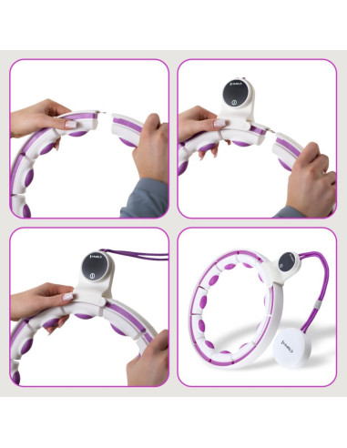 Hhm17 hula hop white/violet z magnesami i obciążnikiem + licznik hms