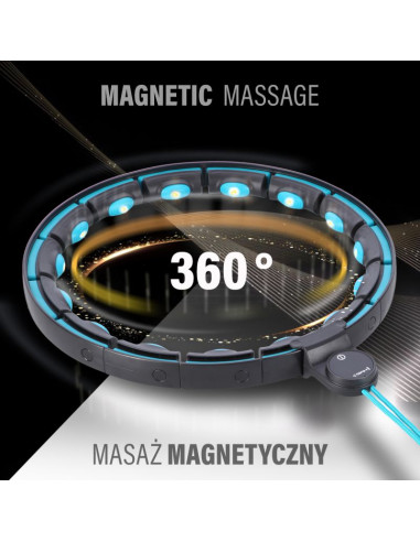 Hhm17 hula hop black/turquoise z magnesami i obciążnikiem + licznik hms