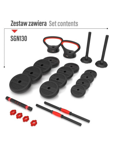 Zestaw ciężarów 6w1 hms sgn130 (sztanga, sztangielki i kettlebell) 30kg