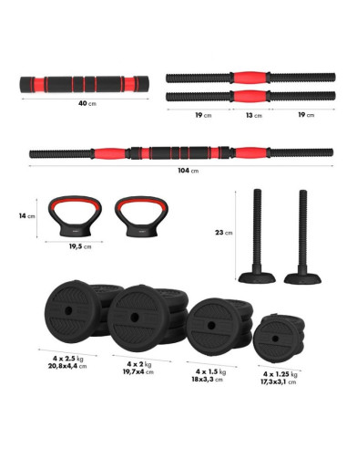 Zestaw ciężarów 6w1 hms sgn130 (sztanga, sztangielki i kettlebell) 30kg