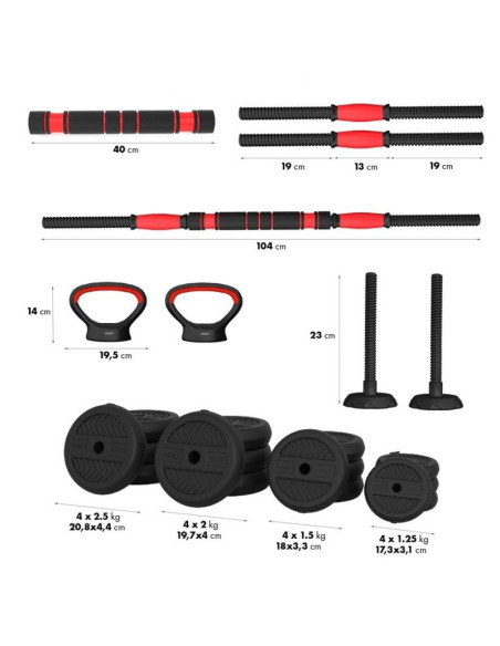 Zestaw ciężarów 6w1 hms sgn130 (sztanga, sztangielki i kettlebell) 30kg