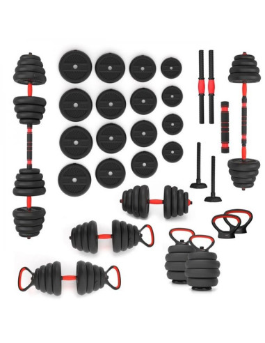 Zestaw ciężarów 6w1 hms sgn130 (sztanga, sztangielki i kettlebell) 30kg