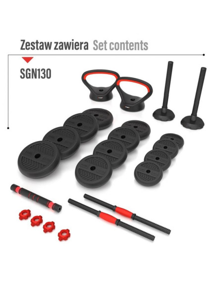 Zestaw ciężarów 6w1 hms sgn130 (sztanga, sztangielki i kettlebell) 30kg
