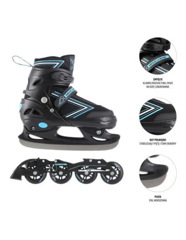 Łyżworolki nils extreme nh11912 a 2w1 czarno-niebieskie rozm. s (31-34) z wymienną płozą hokejową