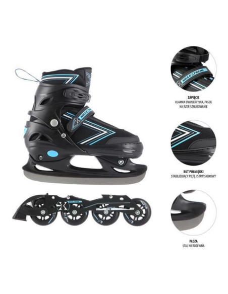 Łyżworolki nils extreme nh11912 a 2w1 czarno-niebieskie rozm. s (31-34) z wymienną płozą hokejową