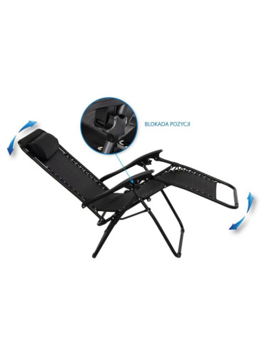 Leżak ogrodowy składany wielofunkcyjny 175x52/65x107cm czarny