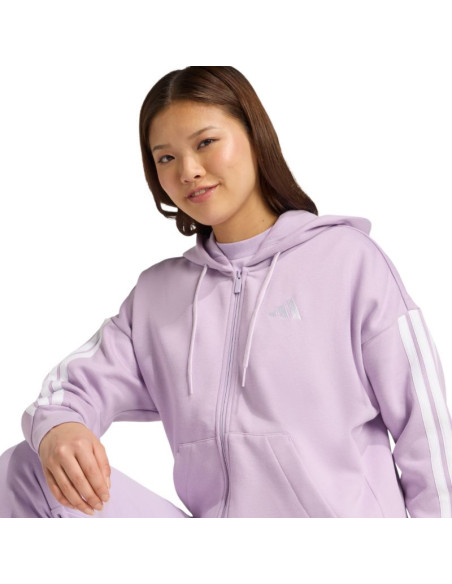 Bluza damska adidas essentials 3-stripes full-zip fleece hoodie fioletowa jy3080