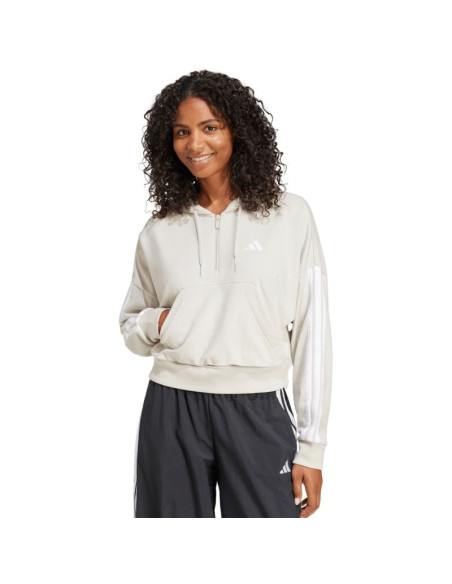 Bluza damska adidas essentials 3-stripes french terry quarter-zip hoodie beżowa jn1958