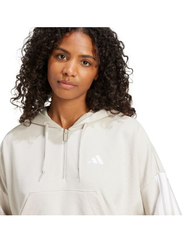 Bluza damska adidas essentials 3-stripes french terry quarter-zip hoodie beżowa jn1958
