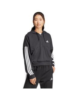 Bluza damska adidas essentials 3-stripes french terry quarter-zip hoodie czarna jn1956