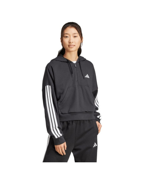 Bluza damska adidas essentials 3-stripes french terry quarter-zip hoodie czarna jn1956