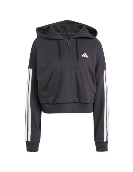 Bluza damska adidas essentials 3-stripes french terry quarter-zip hoodie czarna jn1956
