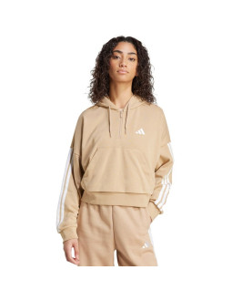 Bluza damska essentials 3-stripes french terry hoodie quarter zip beżowa jx7676