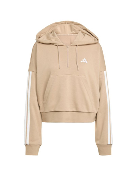 Bluza damska essentials 3-stripes french terry hoodie quarter zip beżowa jx7676