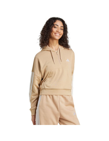 Bluza damska essentials 3-stripes french terry hoodie quarter zip beżowa jx7676