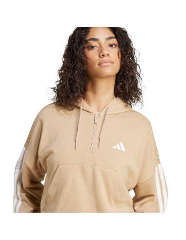 Bluza damska essentials 3-stripes french terry hoodie quarter zip beżowa jx7676