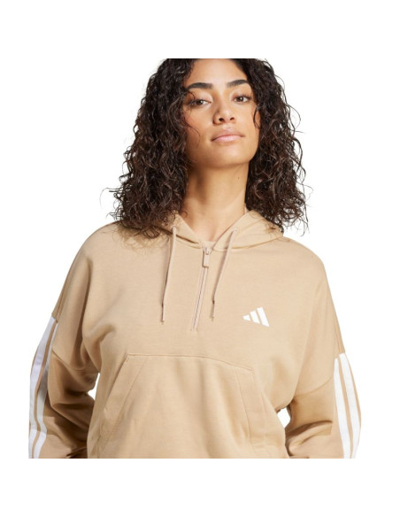 Bluza damska essentials 3-stripes french terry hoodie quarter zip beżowa jx7676
