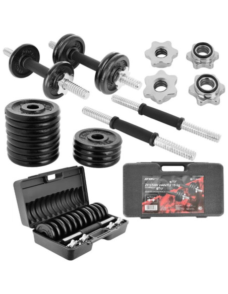Hantla żeliwna 15 kg ( 2x7.5 kg ) walizka enero fit