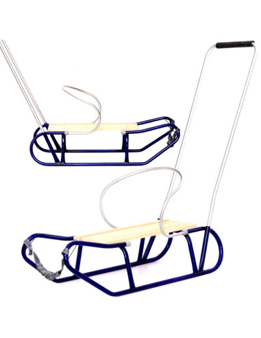 Sanki metalowe tomek z oparciem i pchaczem niebieskie