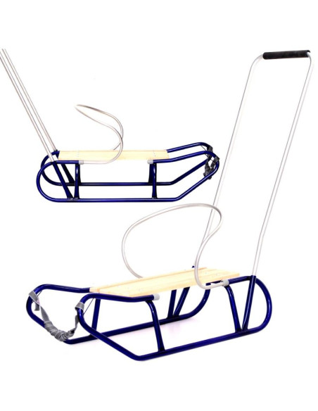 Sanki metalowe tomek z oparciem i pchaczem niebieskie