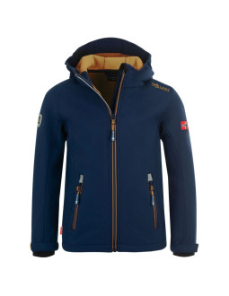 Kurtka softshellowa dziecięca trollkids kids trollfjord jacket mystic blue/golden yellow softshell granatowa (161-146)