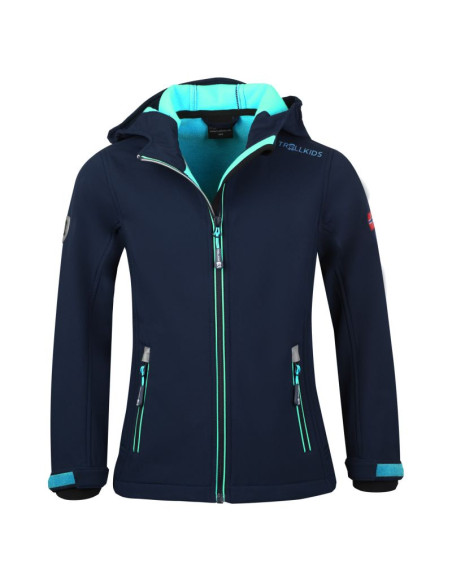 Kurtka softshell dla dziewczynki trollkids girls trollfjord jacket navy/mint granatowa (175-132)