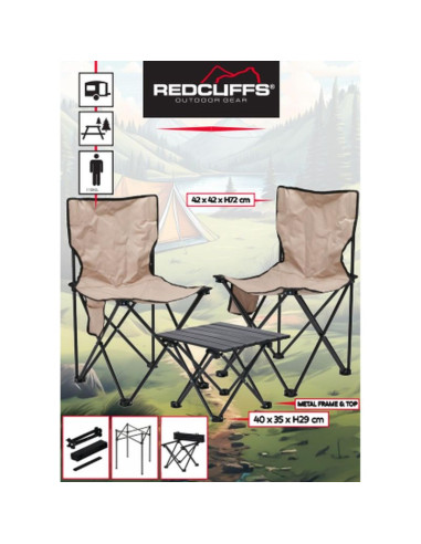 Zestaw turystyczny składany 3w1 stolik i 2 krzesła redcliffs beżowy