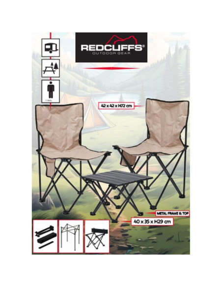 Zestaw turystyczny składany 3w1 stolik i 2 krzesła redcliffs beżowy