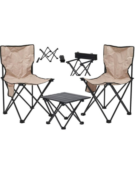 Zestaw turystyczny składany 3w1 stolik i 2 krzesła redcliffs beżowy