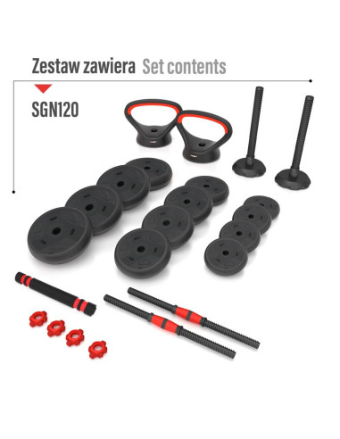 Zestaw ciężarów 6w1 hms sgn120 (sztanga, sztangielki i kettlebell) 20kg
