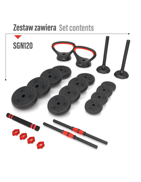 Zestaw ciężarów 6w1 hms sgn120 (sztanga, sztangielki i kettlebell) 20kg