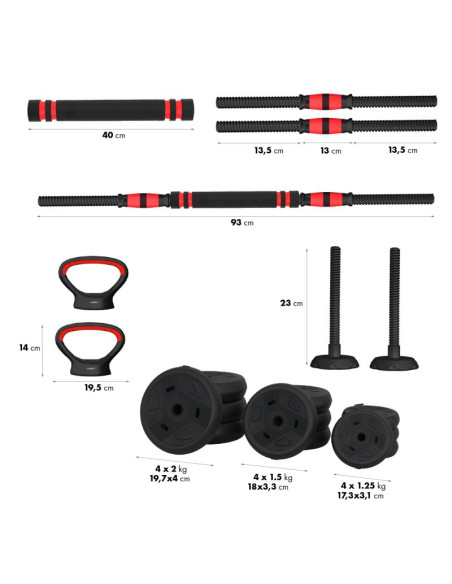 Zestaw ciężarów 6w1 hms sgn120 (sztanga, sztangielki i kettlebell) 20kg