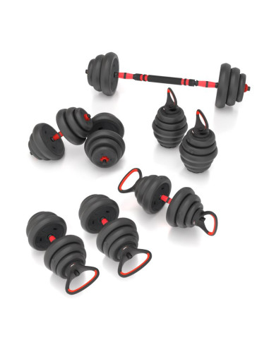 Zestaw ciężarów 6w1 hms sgn120 (sztanga, sztangielki i kettlebell) 20kg