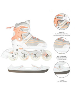 Łyżworolki nils extreme nh18190 2w1 biało-różowe rozm. s (29-33) z wymienną płozą hokejową 2