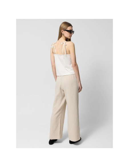 Spodnie z bawełnianego muślinu damskie outhorn othwss24ttrof1017-83s