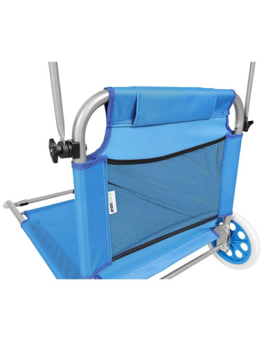 Leżak składany plażowy z daszkiem na kółkach 116x62x60-90cm niebieski