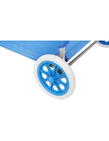 Leżak składany plażowy z daszkiem na kółkach 116x62x60-90cm niebieski