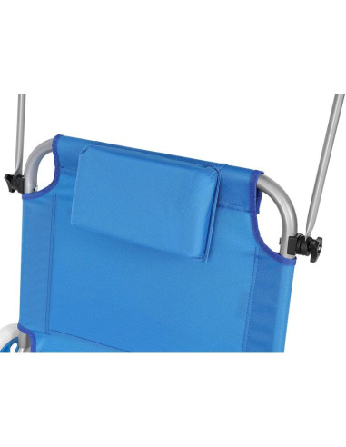 Leżak składany plażowy z daszkiem na kółkach 116x62x60-90cm niebieski