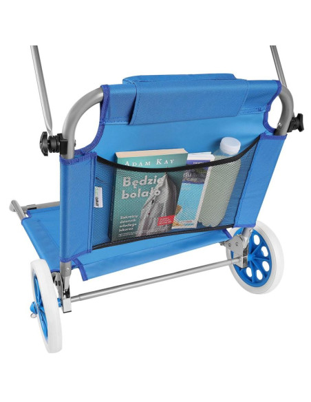 Leżak składany plażowy z daszkiem na kółkach 116x62x60-90cm niebieski