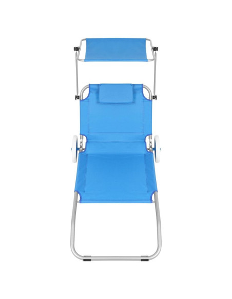 Leżak składany plażowy z daszkiem na kółkach 116x62x60-90cm niebieski