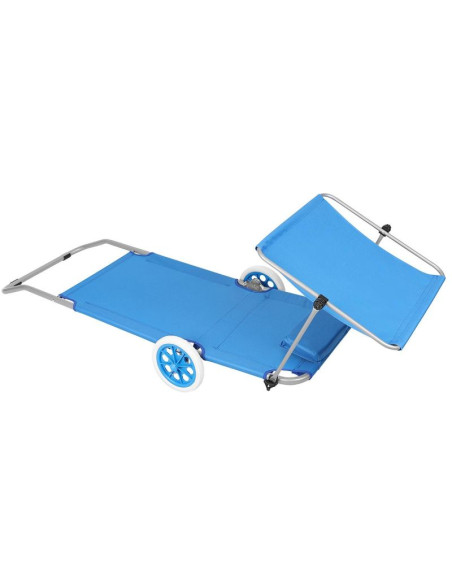 Leżak składany plażowy z daszkiem na kółkach 116x62x60-90cm niebieski