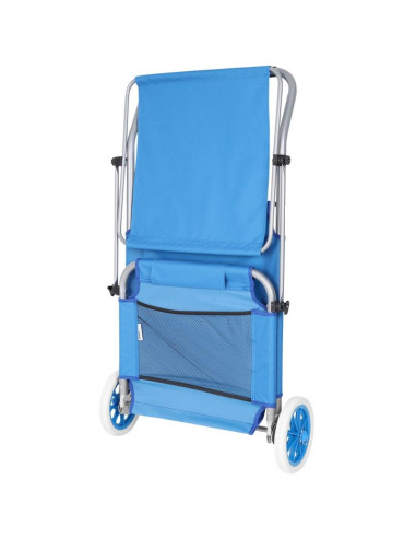 Leżak składany plażowy z daszkiem na kółkach 116x62x60-90cm niebieski